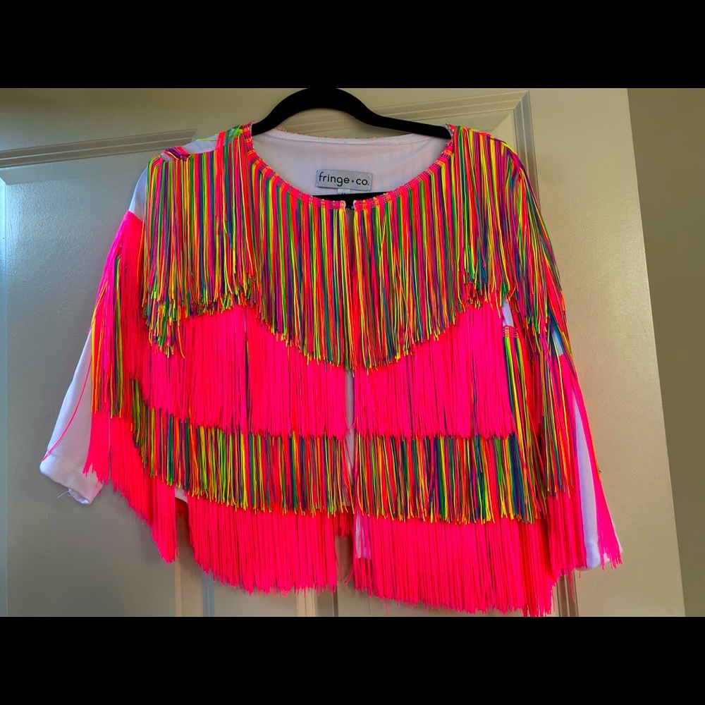 Fringe & Co New Orleans hot pink fringe jacket size M